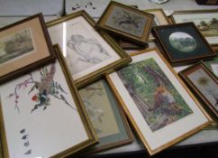 A large collection of framed prints: 13