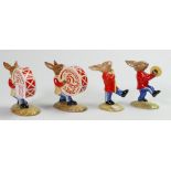 Royal Doulton bunnykins Oompah band figures: to include drummer x 2, cymbals and drum major (4)