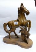 Large Carved Wood Figure of Rearing Horse: height 38cm
