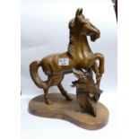 Large Carved Wood Figure of Rearing Horse: height 38cm