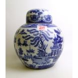 A large Victoria Ware Ironstone blue and white ginger jar: 24cm in height.