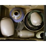 A mixed collection of items to include : Poole and similar studio pottery vases, bowls and coasters