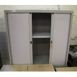 Bisley Tambour Door Cupboard: With key. 100cm wide x 102cm high x 47cm deep