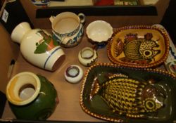 A mixed collection of Tunbridge and slipware items to include: vases. platters, etc