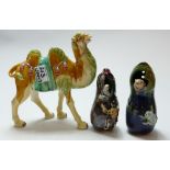Chinese Porcelain Camel: together with 2 similar vases(3)