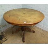 Circular Inlaid dining table: (some fading to the top). Diameter 120cm