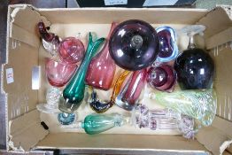 A collection of glass to include paperweights: vases, jugs, lidded pot etc