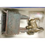 Oriental Metal Incense furnace & similar Bronze Horse: height of tallest 18cm(2)