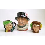 Royal Doulton character jugs: Beefeater D6206 together with small jester and Sairey Gamp