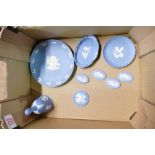 Wedgwood blue jasper ware: to include Christmas tree deoration, four small oval plaques, Peter