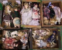 A collection of porcelain headed Gilde dolls: ( 5 trays)