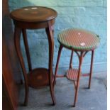 Inlaid mahogany two tier plant stand: together with a Lloyd loom style glass topped occasional