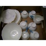 Aynsley style part tea set: to include 6 trio's, milk jug and large bowl. hairlines to jug and bowl