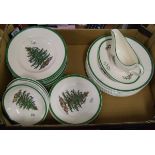 A collection of Spode Christmas tree patterned dinner ware: to include 8 dinner plates, 8 rimmed