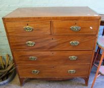 Edwardian two over three chest of drawers: with brass handles. Height 104cm x 100cm wide x 53cm deep