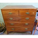 Edwardian two over three chest of drawers: with brass handles. Height 104cm x 100cm wide x 53cm deep