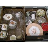 A mixed collection of items: commemorative cups, saucers and mugs, condiment set, wall plates,