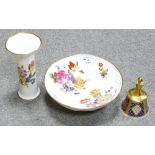 Caverswall Floral decorated fruit bowl, vase & similar bell: diameter of largest 23cm(3)