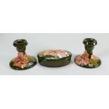 Moorcroft Hibiscus on green ground dressing table set93):