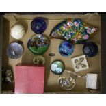A mixed collection of items to include : Caithness and similar paperweights together with art