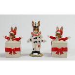 Royal Doulton bunnykins figures clown: DB128 and two Christmas surprise DB146 (3)
