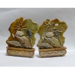 Relief Decorated Soft Stone Chinese Scultures: decorated with Lotus & King Fishers , height 18cm(2)