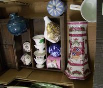 A mixed collection of items to include: miniature wooden dresser, Wedgwood miniature items, Oriental