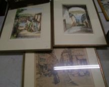 Three signed Continental street scene prints (3).