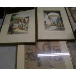 Three signed Continental street scene prints (3).