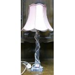 A glass lamp base: with shade. Height including shade 69cm