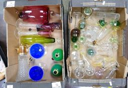 A collection of glass to include a pair of candle sticks: perfume pots, footed bowl, glasses etc ( 2