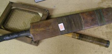 A vintage college cricket bat: together with tournament tennis racket (2)