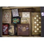 A mixed collection of items to include : Inlaid and soft stone boxes etc