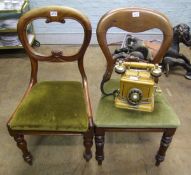 Two late Victorian balloon back dining chairs: non matching together with a reproduction Daklin