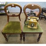 Two late Victorian balloon back dining chairs: non matching together with a reproduction Daklin