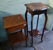 Mahogany occasional table with drawer: together with an oak two tier plant stand. Height of