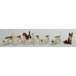 Beswick foxhounds to include: 2262 x 2, 2265, 2264 x 2 together with beagle 1939 and a seated fox