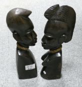 Two African Carved Wood Busts: height of tallest 32cm