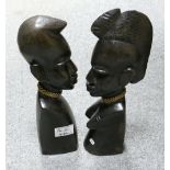 Two African Carved Wood Busts: height of tallest 32cm