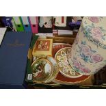 A mixed collection of items to include: Hunting scene wallplates, childs tea set, Royal Doulton