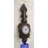 Carved oak cased Victorian barometer: some damage