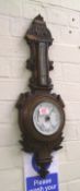 Carved oak cased Victorian barometer: some damage