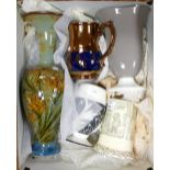 A collection of English pottery to include: Royal Doulton (damaged ) Vase, Series Ware Tankard( chip