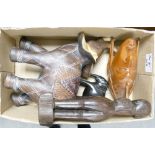 A collection of African & Similar Carved wood & resin figures & elephants: height of tallest 26cm