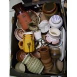 A collection of studio pottery: to include a Den goblet, USSR jug, vases bowl, pots etc ( 1 tray)