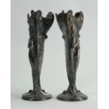 A pair of metal Art Nouveau vases: height 24cm