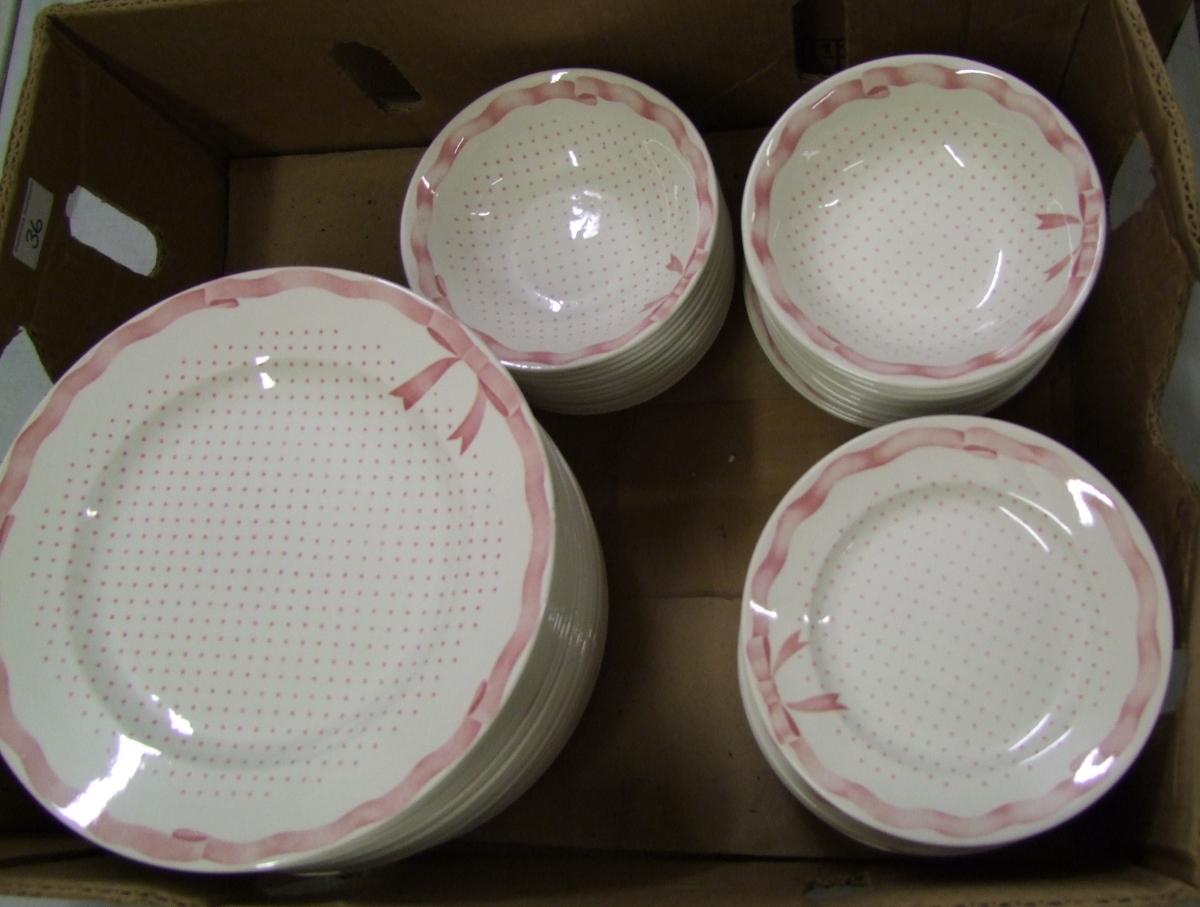 Churchill Vanity Fayre dinnerware items: 24 each of dinner plates, side plates and bowls.