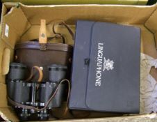 Cased CBC 10X50 field binoculars: together with cased Japanese Linguaophune set