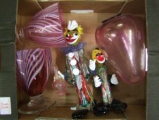 Murano glass clowns: together with vases
