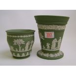 Wedgwood green jasperware flared vase: together with small planter.